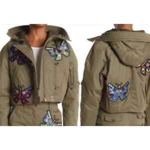 Jeremy Scott Butterfly Patch Hooded Crop Jacket sz 8